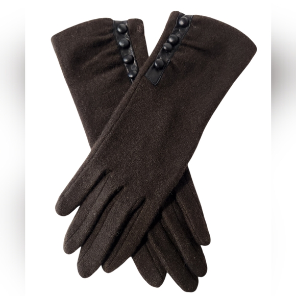 Lauren Ralph Lauren Wool & Cashmere Brown Gloves with Button Detail Size Small